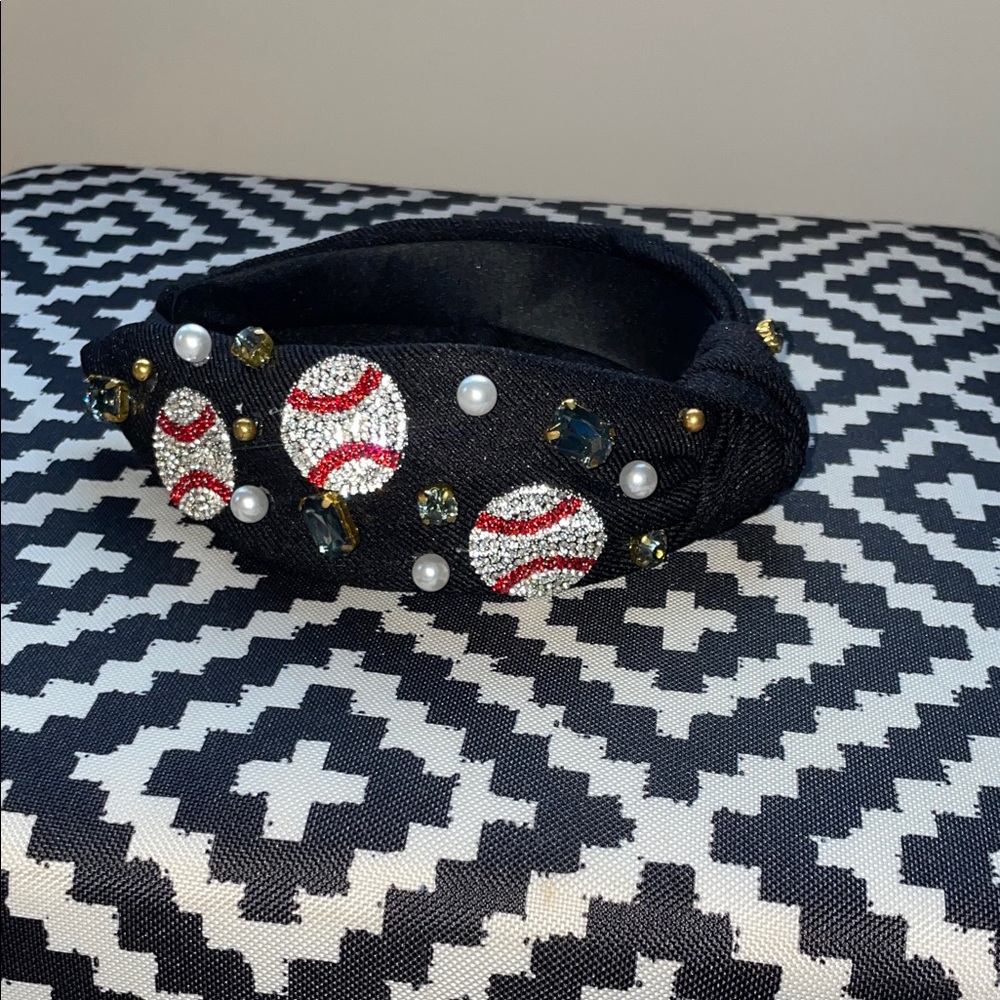 Black Headband with Baseball and Pearl Accents